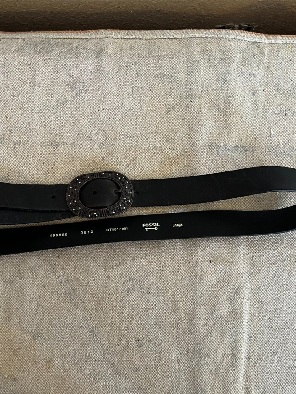 Fossil Woman's Black Western Embellished Round Rhinestone Leather Belt Sz Lr - Picture 8 of 11